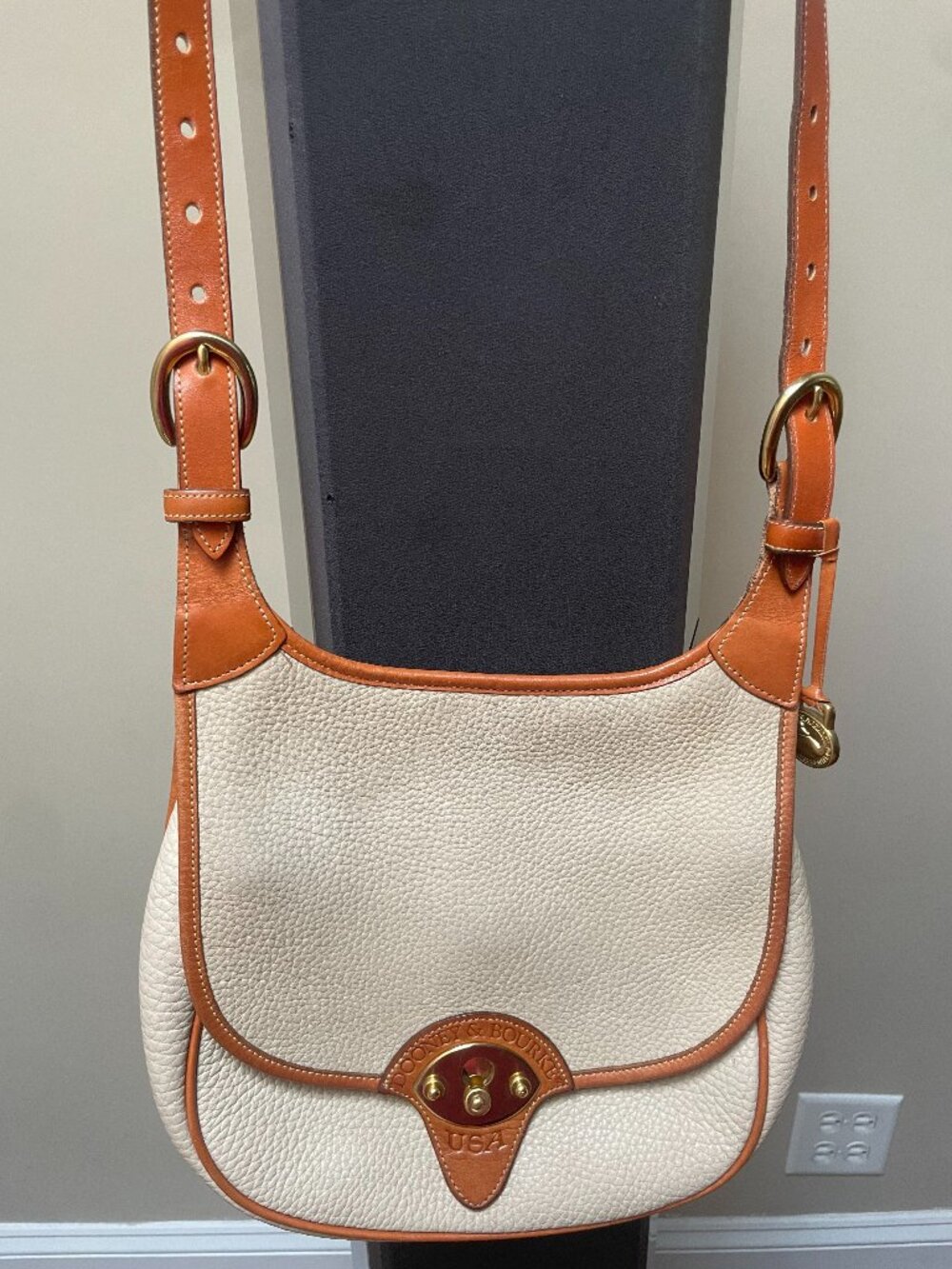 Vintage Dooney & Bourke All-Weather Leather Saddle Bag | Bone & British Tan |